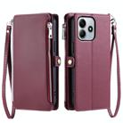 For Redmi Note 14 4G EU 164.84mm Leather Stitching Multi-card Slot Zipper Phone Case(Wine Red) - 1