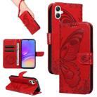 For Samsung Galaxy A07 5G Swallowtail Butterfly Embossed Leather Phone Case(Red) - 1