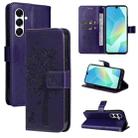 For Samsung Galaxy A26 5G Global Tree & Cat Embossed Pattern Flip Leather Phone Case(Purple) - 1