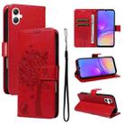 For Samsung Galaxy A07 5G Tree & Cat Embossed Pattern Flip Leather Phone Case(Red) - 1