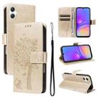 For Samsung Galaxy A07 5G Tree & Cat Embossed Pattern Flip Leather Phone Case(Gold) - 1
