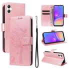 For Samsung Galaxy A07 5G Tree & Cat Embossed Pattern Flip Leather Phone Case(Rose Gold) - 1