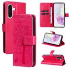 For Samsung Galaxy A36 5G / M56 5G Tree & Cat Embossed Pattern Flip Leather Phone Case(Rose Red) - 1