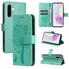 For Samsung Galaxy A56 5G Tree & Cat Embossed Pattern Flip Leather Phone Case(Green) - 1