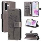 For Samsung Galaxy A56 5G Tree & Cat Embossed Pattern Flip Leather Phone Case(Grey) - 1