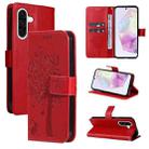 For Samsung Galaxy A56 5G Tree & Cat Embossed Pattern Flip Leather Phone Case(Red) - 1