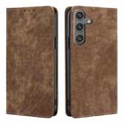 For Samsung Galaxy S25 5G RFID Anti-theft Brush Magnetic Leather Phone Case(Brown) - 1