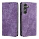 For Samsung Galaxy S25 5G RFID Anti-theft Brush Magnetic Leather Phone Case(Purple) - 1