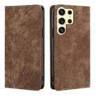 For Samsung Galaxy S25 Ultra 5G RFID Anti-theft Brush Magnetic Leather Phone Case(Brown) - 1