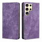 For Samsung Galaxy S25 Ultra 5G RFID Anti-theft Brush Magnetic Leather Phone Case(Purple) - 1