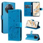 For Honor X9C 5G Global Cat Bee Embossing Pattern Shockproof Leather Case(Blue) - 1