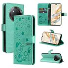 For Honor X9C 5G Global Cat Bee Embossing Pattern Shockproof Leather Case(Green) - 1