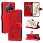 For Honor X9C 5G Global Cat Bee Embossing Pattern Shockproof Leather Case(Red) - 1