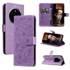 For Honor Magic7 Pro Cat Bee Embossing Pattern Shockproof Leather Case(Purple) - 1