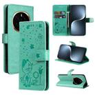 For Honor Magic7 Cat Bee Embossing Pattern Shockproof Leather Case(Green) - 1