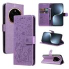 For Honor Magic7 Cat Bee Embossing Pattern Shockproof Leather Case(Purple) - 1