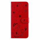 For Honor Magic7 Cat Bee Embossing Pattern Shockproof Leather Case(Red) - 2