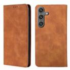 For Samsung Galaxy S25 5G Skin Feel Magnetic Leather Phone Case(Light Brown) - 1