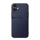 For iPhone 16 Plus Litchi Leather Magnetic Full Coverage Shockproof Phone Case(Navy Blue) - 1