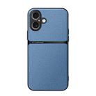 For iPhone 16 Litchi Leather Magnetic Full Coverage Shockproof Phone Case(Blue) - 1