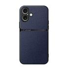 For iPhone 16 Litchi Leather Magnetic Full Coverage Shockproof Phone Case(Navy Blue) - 1