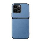 For iPhone 15 Pro Max Litchi Leather Magnetic Full Coverage Shockproof Phone Case(Blue) - 1