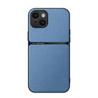 For iPhone 14 Litchi Leather Magnetic Full Coverage Shockproof Phone Case(Blue) - 1