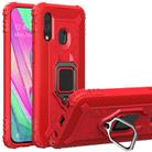 For Motorola E (2020) Carbon Fiber Protective Case with 360 Degree Rotating Ring Holder(Red) - 1