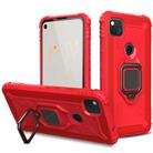 For Google Pixel 4A 5G Carbon Fiber Protective Case with 360 Degree Rotating Ring Holder(Red) - 1