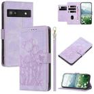 For Google Pixel 6a Tulips Embossed Leather Phone Case with Lanyard(Purple) - 1