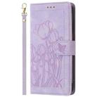 For Google Pixel 6a Tulips Embossed Leather Phone Case with Lanyard(Purple) - 2