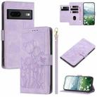 For Google Pixel 7 Tulips Embossed Leather Phone Case with Lanyard(Purple) - 1