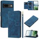 For Google Pixel 7 Tulips Embossed Leather Phone Case with Lanyard(Blue) - 1