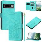 For Google Pixel 7 Pro Tulips Embossed Leather Phone Case with Lanyard(Green) - 1