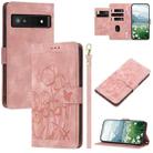 For Google Pixel 7a Tulips Embossed Leather Phone Case with Lanyard(Pink) - 1