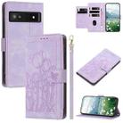 For Google Pixel 7a Tulips Embossed Leather Phone Case with Lanyard(Purple) - 1