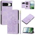 For Google Pixel 8 Tulips Embossed Leather Phone Case with Lanyard(Purple) - 1