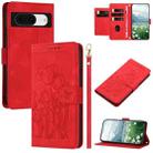 For Google Pixel 8 Tulips Embossed Leather Phone Case with Lanyard(Red) - 1