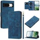 For Google Pixel 8 Tulips Embossed Leather Phone Case with Lanyard(Blue) - 1