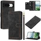 For Google Pixel 8 Tulips Embossed Leather Phone Case with Lanyard(Black) - 1