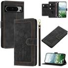 For Google Pixel 8 Pro Tulips Embossed Leather Phone Case with Lanyard(Black) - 1