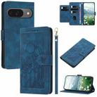 For Google Pixel 9 / 9 Pro Tulips Embossed Leather Phone Case with Lanyard(Blue) - 1