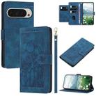 For Google Pixel 9 Pro XL Tulips Embossed Leather Phone Case with Lanyard(Blue) - 1