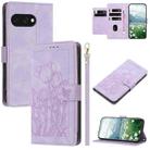 For Google Pixel 9a Tulips Embossed Leather Phone Case with Lanyard(Purple) - 1