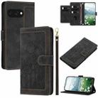 For Google Pixel 9a Tulips Embossed Leather Phone Case with Lanyard(Black) - 1