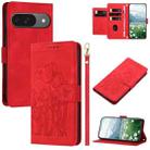 For Google Pixel 10 Tulips Embossed Leather Phone Case with Lanyard(Red) - 1