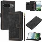 For Google Pixel 10 Tulips Embossed Leather Phone Case with Lanyard(Black) - 1