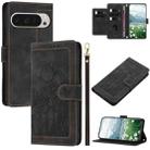 For Google Pixel 10 Pro XL Tulips Embossed Leather Phone Case with Lanyard(Black) - 1