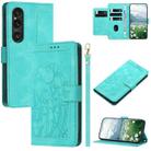 For Sony Xperia 1 VI Tulips Embossed Leather Phone Case with Lanyard(Green) - 1