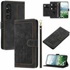 For Sony Xperia 1 VI Tulips Embossed Leather Phone Case with Lanyard(Black) - 1